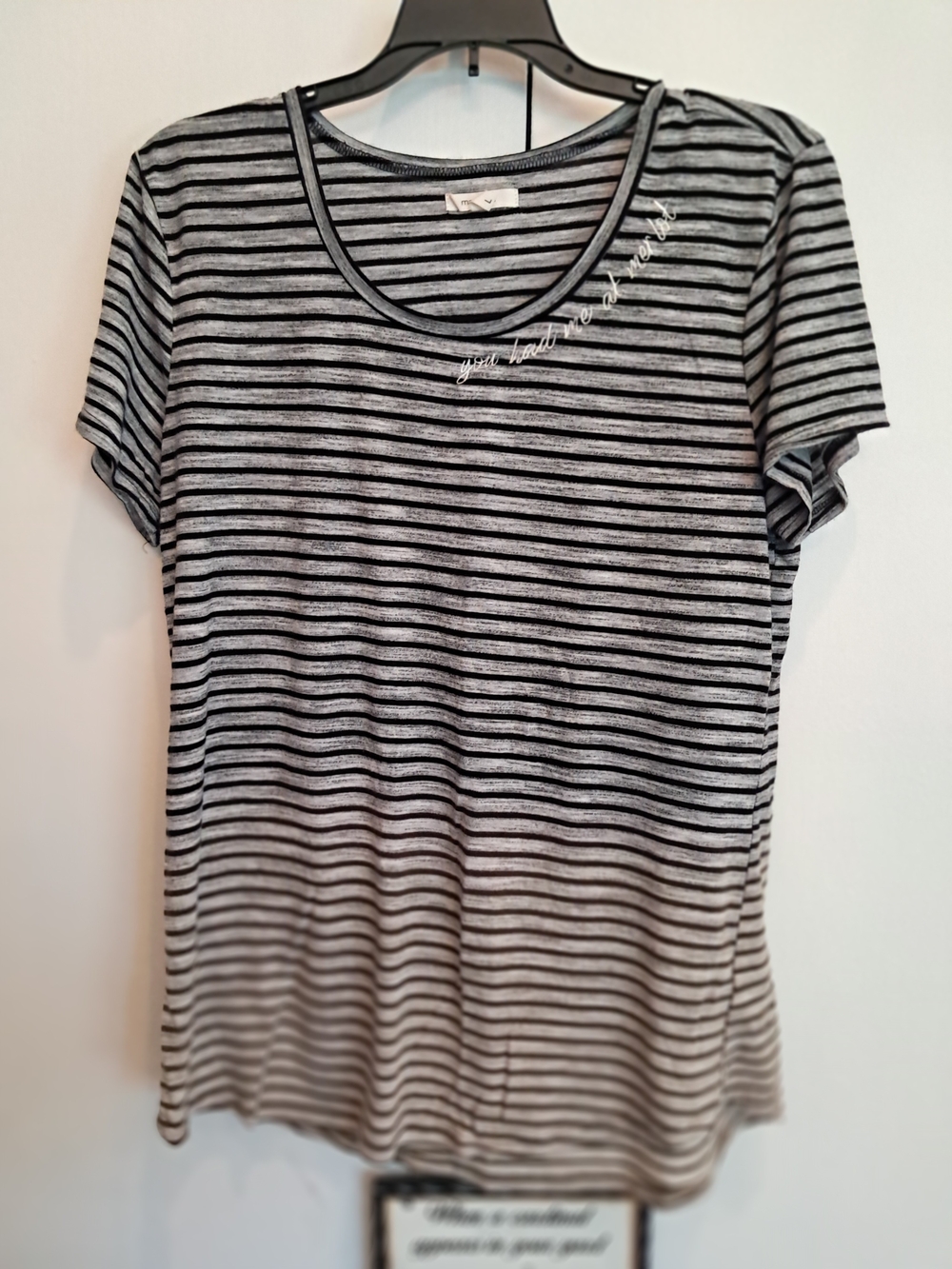 Maurices Striped Short Sleeve Scoop Neck Top - Black & Gray